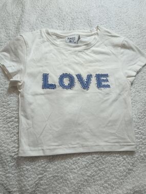 Princess Polly Kids White Tee with Blue 'LOVE' Appliqué